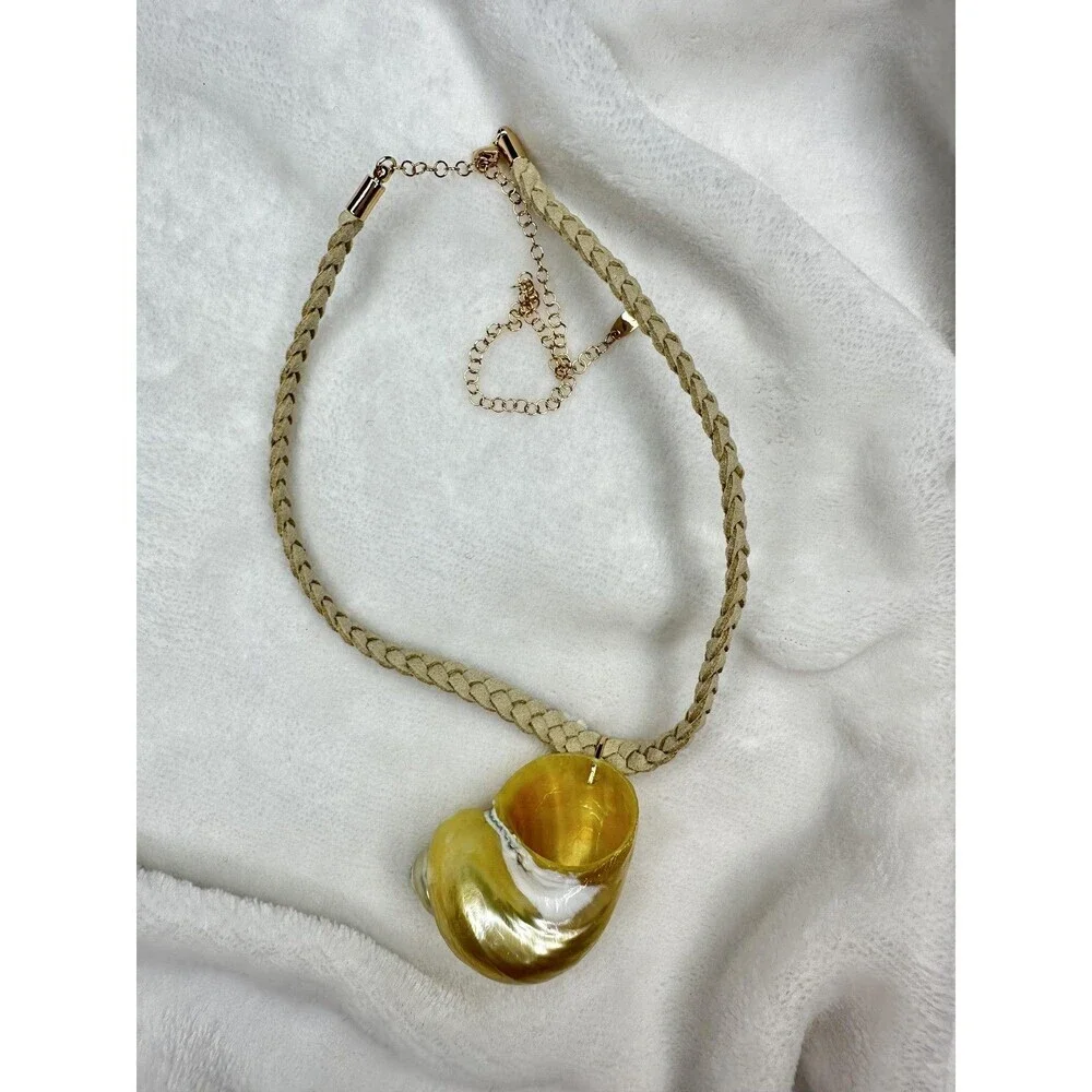 NEW Free People Sara Shell Choker Gold Neutral Beach Bohemian Suede Shiny Summer